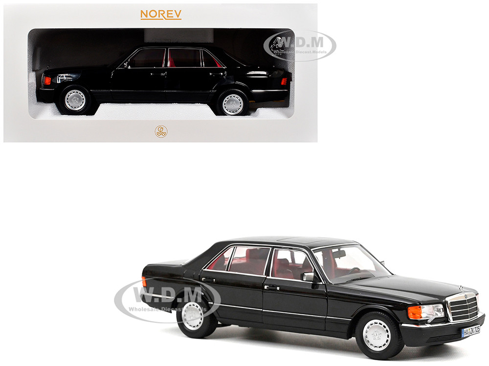 1991 Mercedes-Benz 560 SEL Type W126 Black with Red Interior 1/18 Diecast Model Car by Norev diecast model