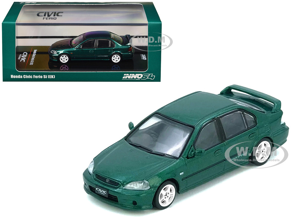 Honda Civic Ferio Si (EK) RHD (Right Hand Drive) Green Metallic 1/64 Diecast Model Car by Inno Models diecast model