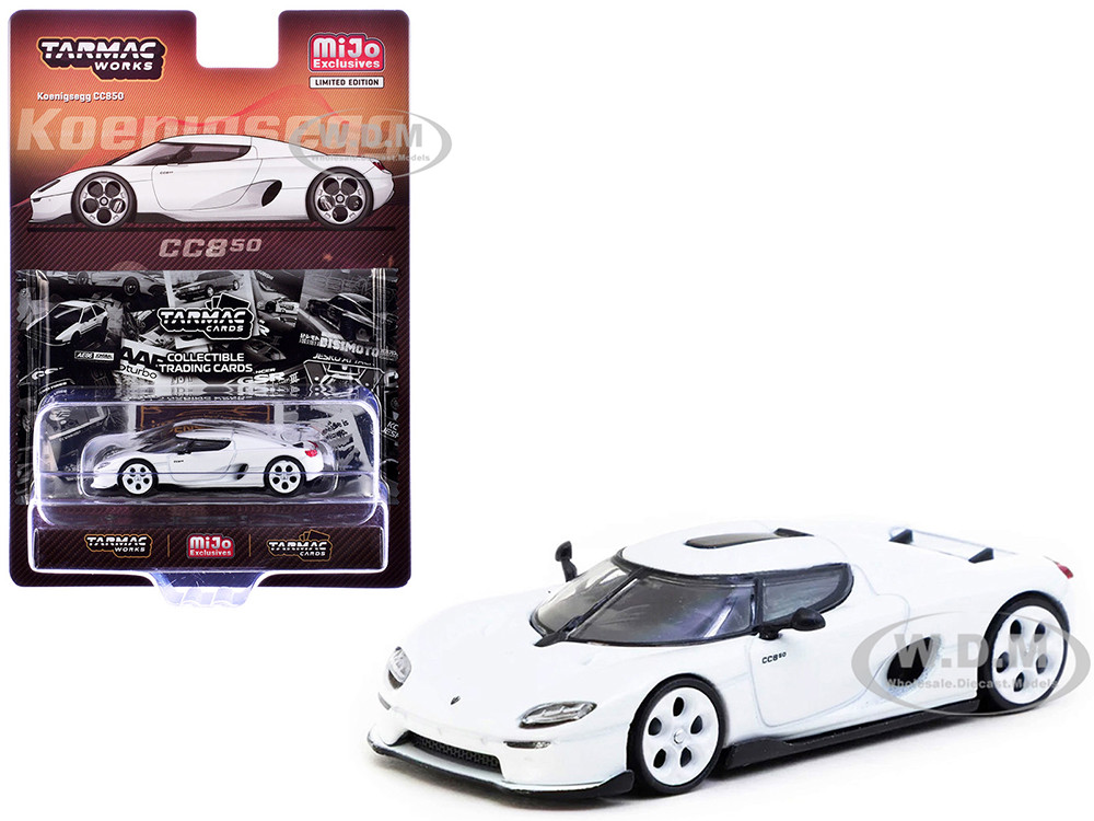 Koenigsegg CC850 White with Tarmac Cards "Global64" Series 1/64 Diecast Model by Tarmac Works diecast model