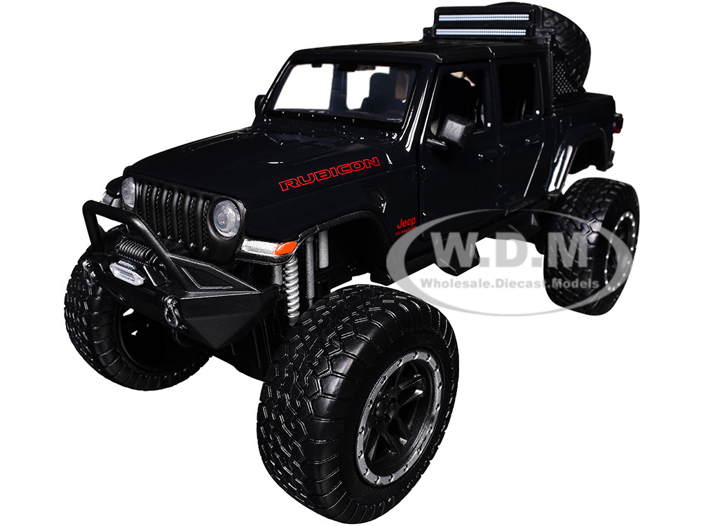 2021 Jeep Gladiator Rubicon Off-Road Pickup Truck Black with Matt Black Top "Off Road" Series 1/27 Diecast Model Car by Motormax diecast model