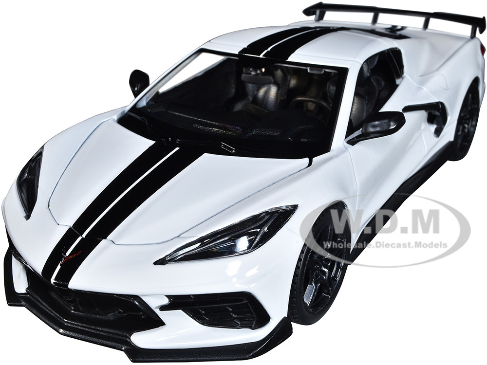 2020 Chevrolet Corvette Stingray Coupe White with Black Stripes "Special Edition" Series 1/24 Diecast Model Car by Maisto diecast model