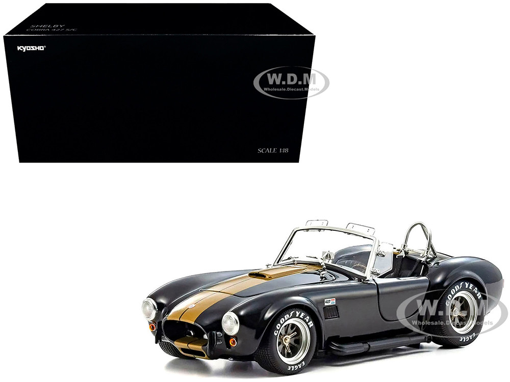 Shelby Cobra 427 S/C Black with Gold Stripes 1/18 Diecast Model Car by Kyosho diecast model