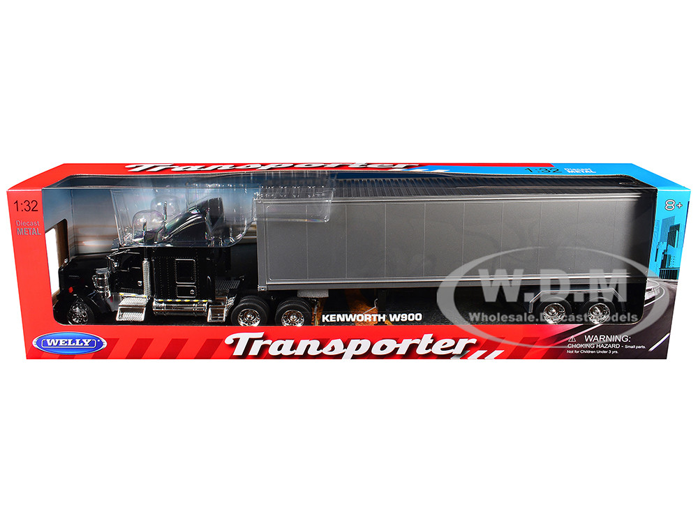 Kenworth W900 Truck Black with Gray Container 1/32 Diecast Model by Welly diecast model
