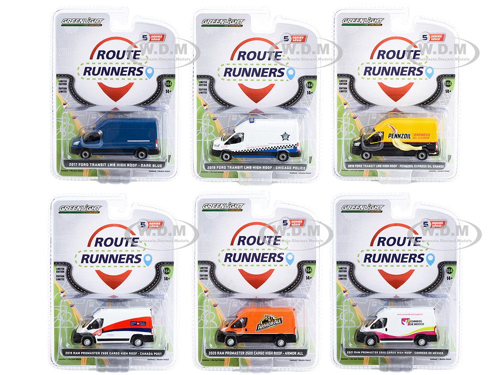 "Route Runners" Set of 6 Vans Series 5 1/64 Diecast Model Cars by Greenlight diecast model