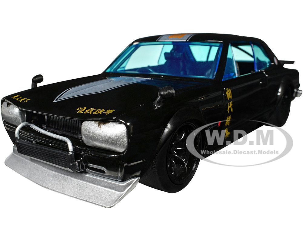 1971 Nissan Skyline GT-R RHD (Right Hand Drive) Black with Silver Stripe and Mikey Diecast Figure "Tokyo Revengers" (2021) TV Series "Anime Hollywood Rides" Series 1/24 Diecast Model Car by Jada diecast model