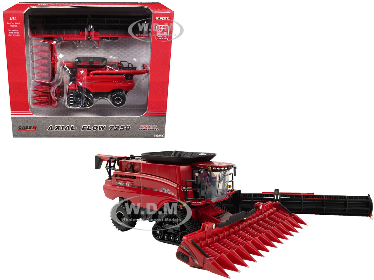 Case IH Axial-Flow 7250 Combine with 12-Row Corn Head and Draper Grain Head Red "Prestige Collection" 1/64 Diecast Model by ERTL TOMY diecast model