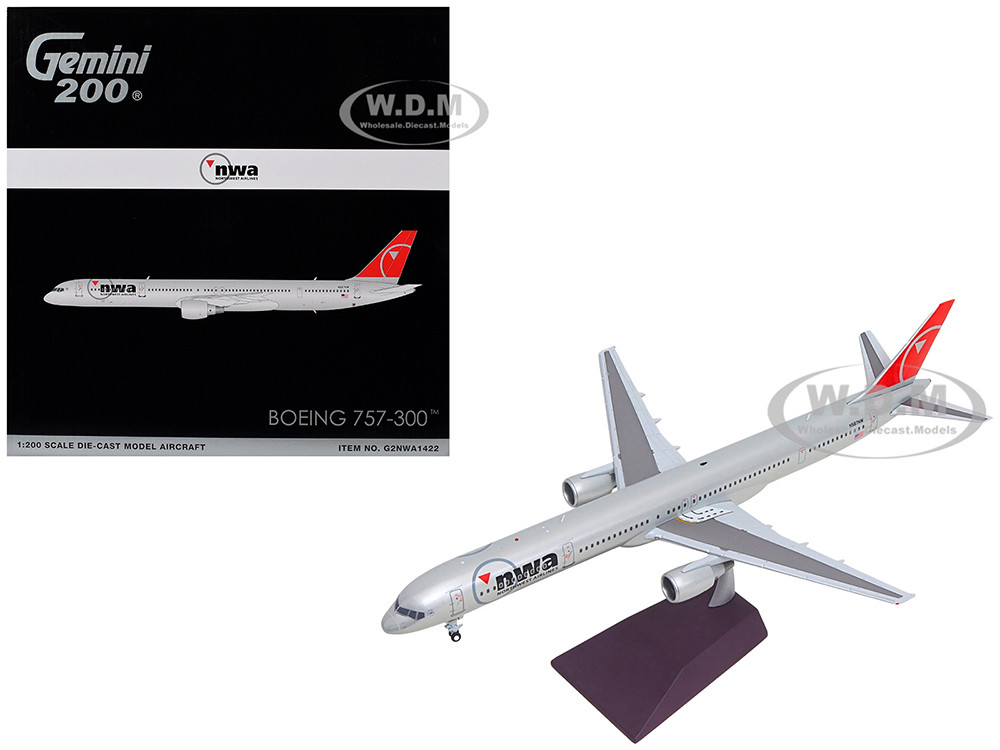 Boeing 757-300 Commercial Aircraft "Northwest Airlines" (N587NW) Silver with Red Tail "Gemini 200" Series 1/200 Diecast Model Airplane by GeminiJets diecast model