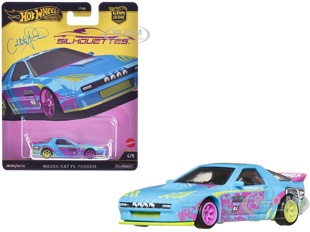 Mazda RX7 FC PANDEM Blue with Graphics "Silhouettes" Series Diecast Model Car by Hot Wheels diecast model