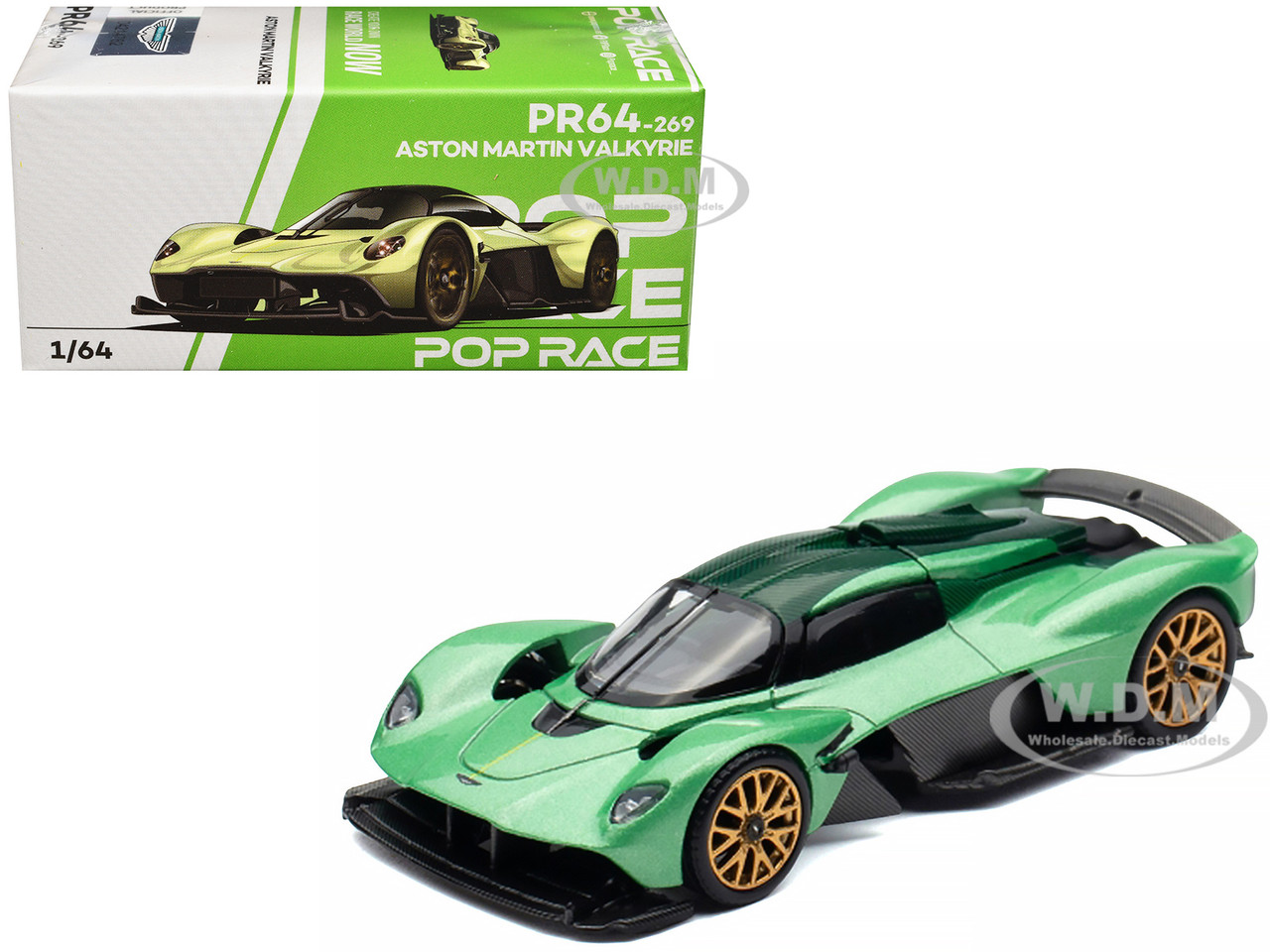 Aston Martin Valkyrie Iridescent Emerald Metallic with Green Carbon Top 1/64 Diecast Model Car by Pop Race diecast model