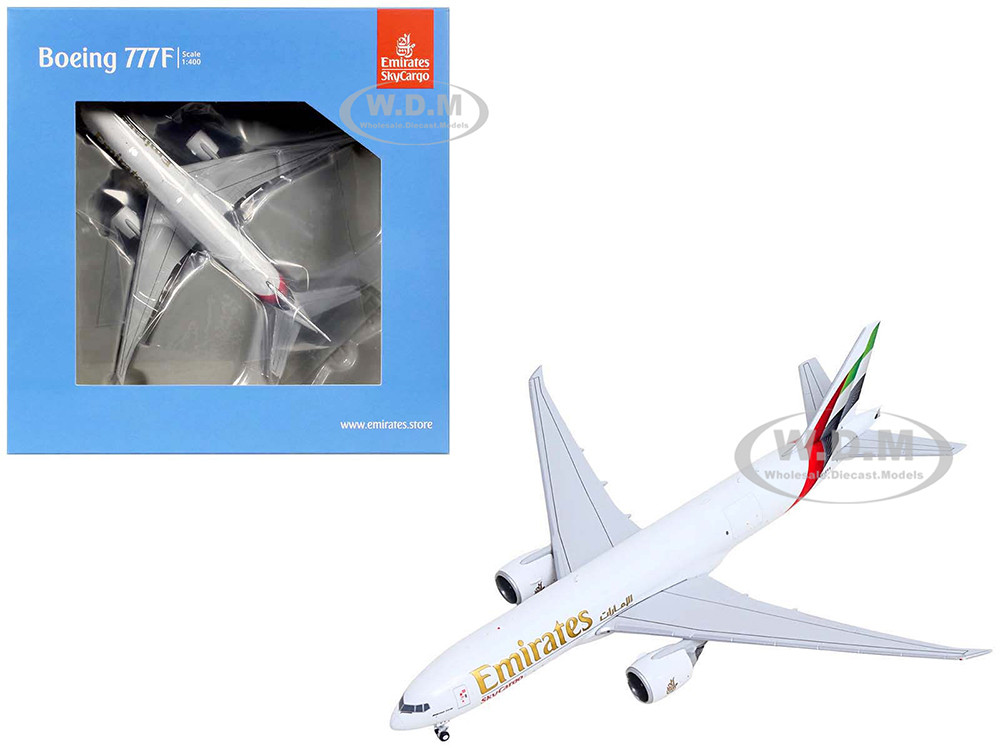 Boeing 777F Commercial Aircraft "Emirates SkyCargo" (A6-EFV) White with Striped Tail 1/400 Diecast Model Airplane by GeminiJets diecast model