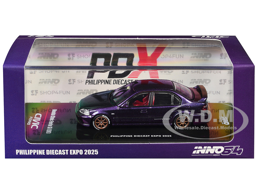 Honda Civic Ferio Si (EK) RHD (Right Hand Drive) Midnight Purple Metallic "Philippine Diecast Expo 2025 Event Edition" 1/64 Diecast Model Car by Inno Models diecast model