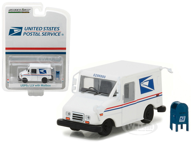 "United States Postal Service" (USPS) Long Life Postal Mail Delivery Vehicle (LLV) with Mailbox Accessory "Hobby Exclusive" 1/64 Diecast Model Car by Greenlight diecast model
