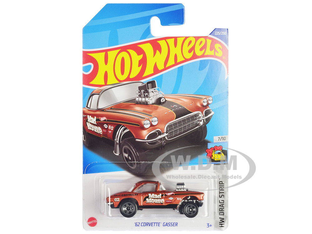 1962 Chevrolet Corvette Gasser "Mad Mouse" Copper Metallic with Black Stripes "HW Drag Strip" Series Diecast Model Car by Hot Wheels diecast model