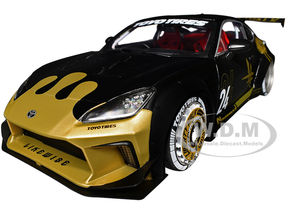 2024 Toyota GR86 Liberty Walk Body Kit RHD (Right Hand Drive) #24 Black with Gold Graphics 1/18 Diecast Model Car by Solido diecast model