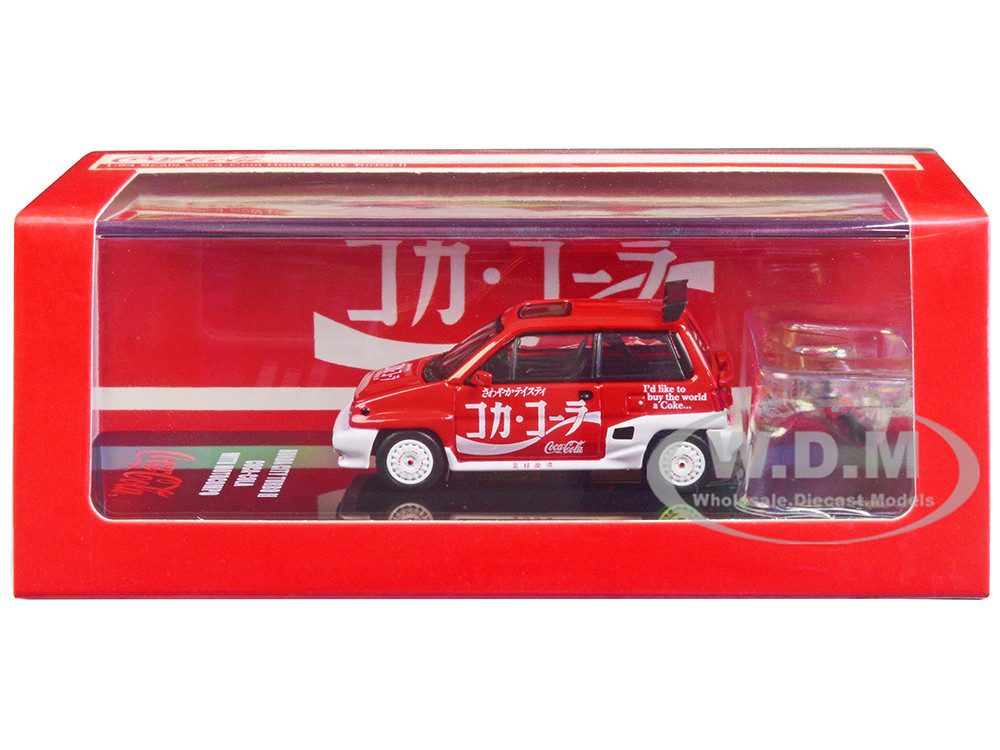 Honda City Turbo II RHD (Right Hand Drive) Red and White "Coca-Cola" with Honda Motocompo Scooter 1/64 Diecast Model Car by Inno Models diecast model