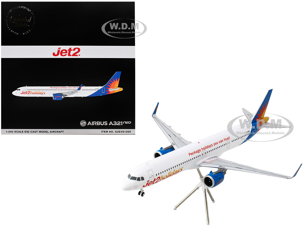 Airbus A321neo Commercial Aircraft "Jet2Holidays" (G-SUNB) White with Tail Graphics "Gemini 200" Series 1/200 Diecast Model Airplane by GeminiJets diecast model