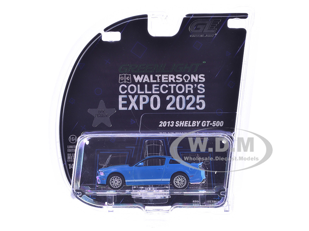 2013 Shelby GT-500 Blue with White Stripes "2025 Greenlight Waltersons Collector's Expo Exclusive" 1/64 Diecast Model Car by Greenlight diecast model