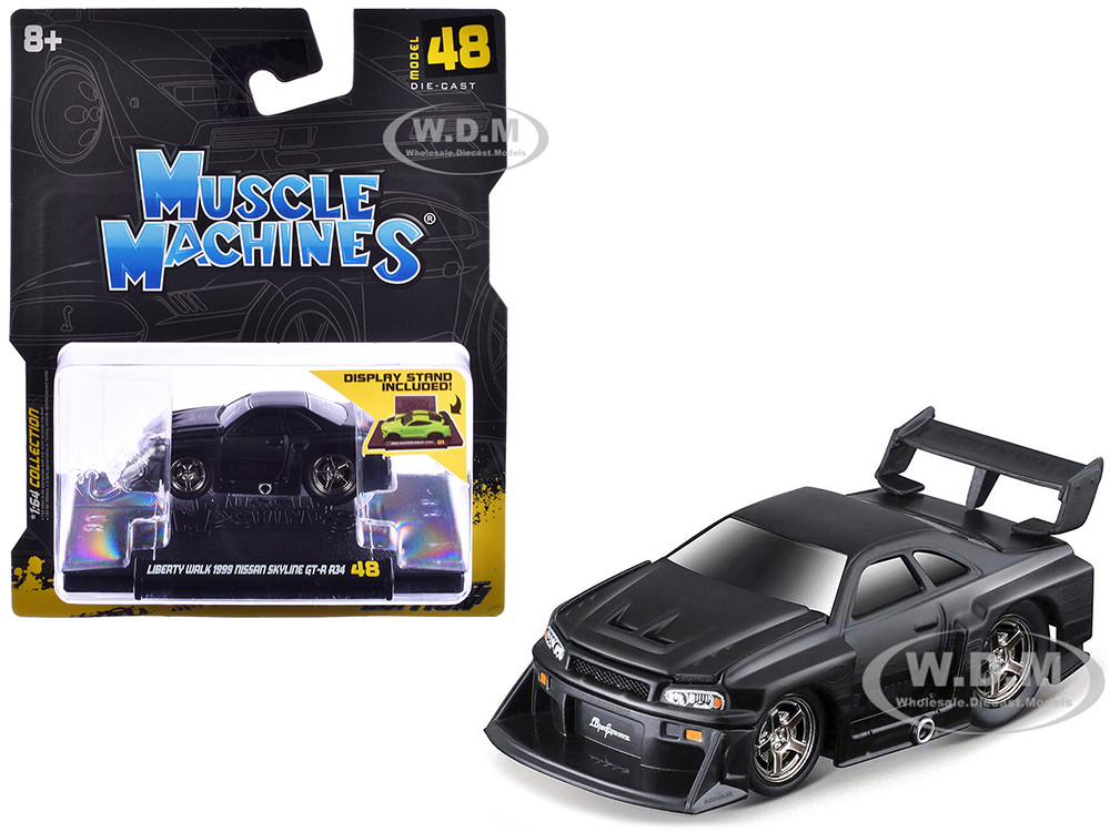 1999 Nissan Skyline GT-R (R34) #5 "Liberty Walk" Matt Black 1/64 Diecast Model Car by Muscle Machines diecast model
