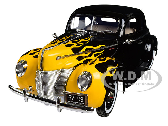 1940 Ford Deluxe Black with Yellow Flames "Timeless Classics" 1/18 Diecast Model Car by Motormax diecast model