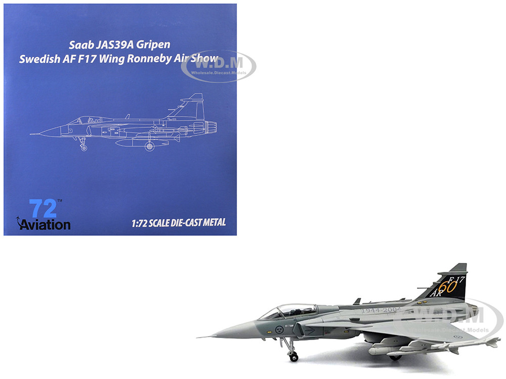 Saab JAS 39A Gripen Fighter Aircraft "17 Wing, 60th Anniversary Livery, Ronneby Air Show" (2004) Swedish Air Force 1/72 Diecast Model Airplane by Aviation 72 diecast model