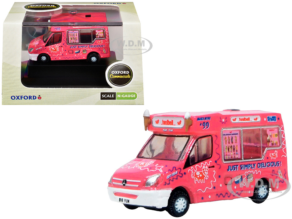 Whitby Mondial Ice Cream Van "Tonibell" Pink with Graphics 1/76 (OO) Scale Diecast Model Car by Oxford Diecast diecast model