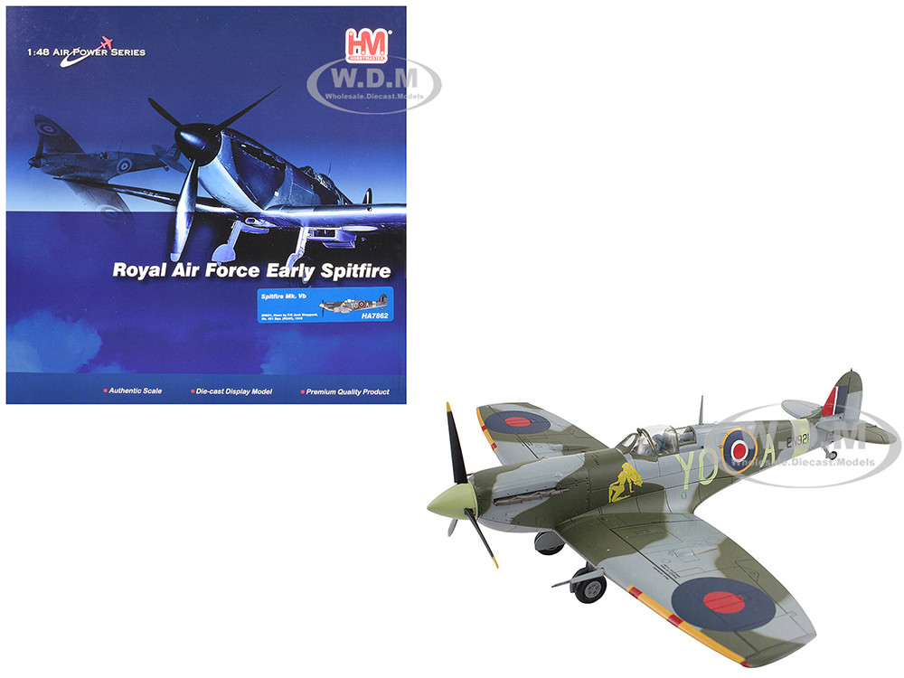 Supermarine Spitfire Mk Vb Fighter Aircraft "EN921, Flying Officer Jack Sheppard, No. 401 Squadron" (1943) Royal Canadian Air Force "Air Power Series" 1/48 Diecast Model by Hobby Master diecast model