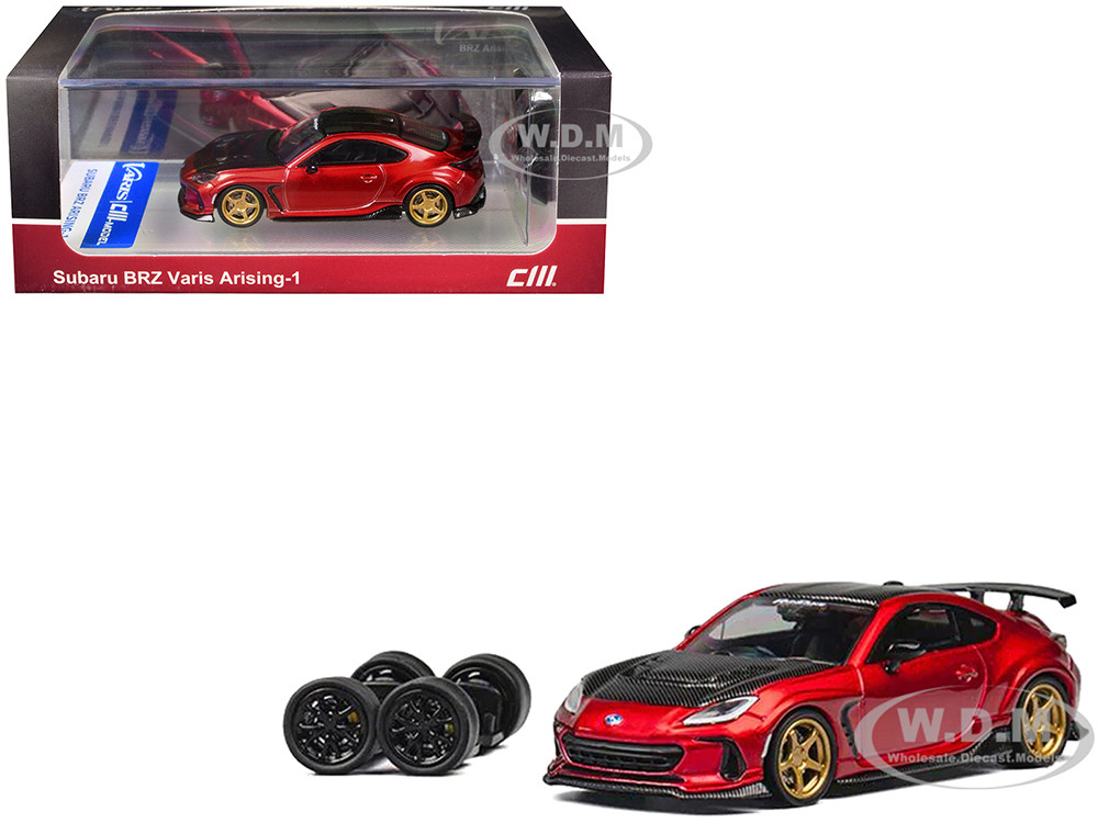 Subaru BRZ Varis Arising-1 RHD (Right Hand Drive) Red Metallic with Carbon Hood and Top and Extra Wheels 1/64 Diecast Model Car by CM Model diecast model