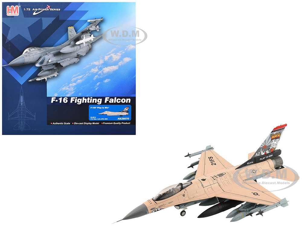 Lockheed F-16V Fighting Falcon Fighter Aircraft "93-0814, Play to Win, 21st Sqn., Luke AFB" (2025) United States Air Force "Air Power Series" 1/72 Diecast Model by Hobby Master diecast model