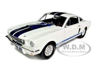 1966 Ford Mustang Shelby GT350 White with Blue Stripes 1/18 Diecast Model Car by Shelby Collectibles diecast model