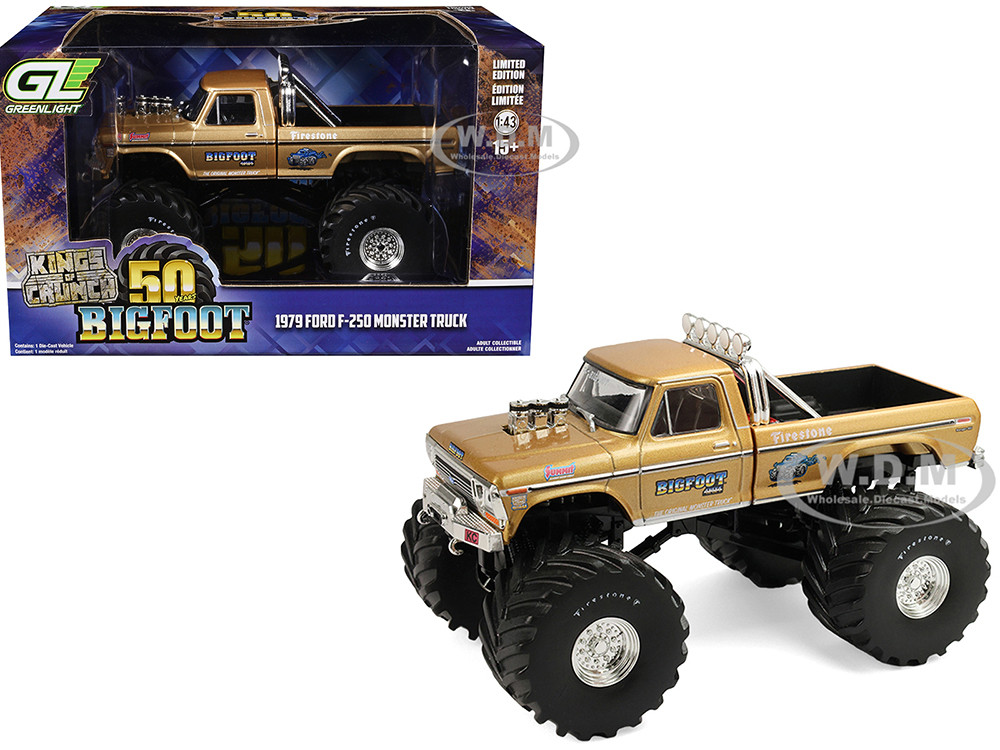 1979 Ford F-250 Monster Truck "Bigfoot #1 50th Anniversary" Gold Metallic "Kings of Crunch" Series 1/43 Diecast Model Car by Greenlight diecast model