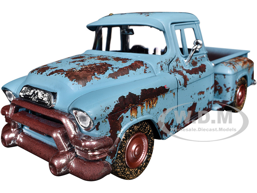 1955 GMC Blue Chip Pickup Truck Matt Blue (Rusted) "Weathered Treasures" Series 1/24 Diecast Model Car by Motormax diecast model
