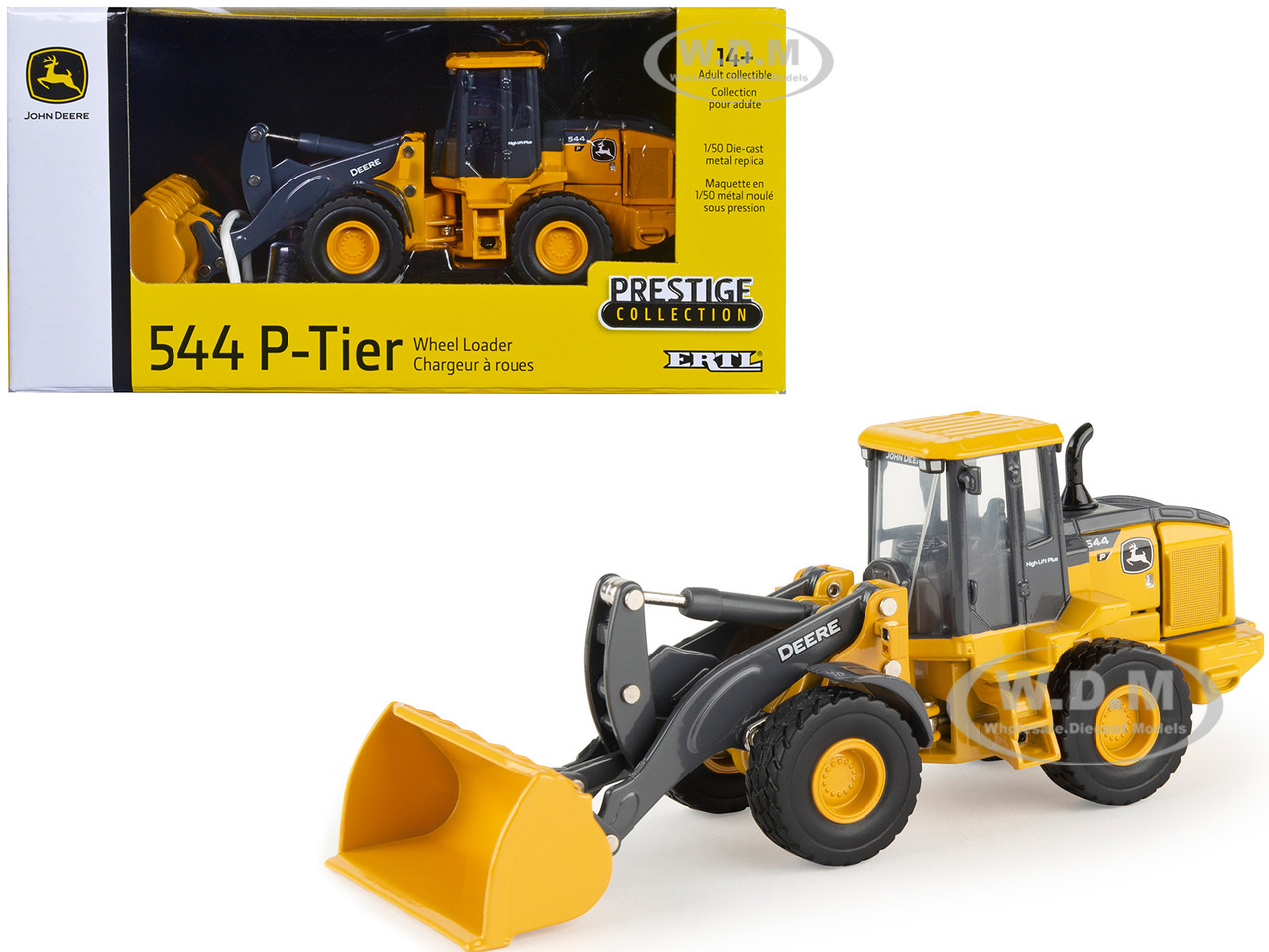John Deere 544 P-Tier Wheel Loader Yellow and Gray "Prestige Collection" 1/50 Diecast Model by ERTL TOMY diecast model