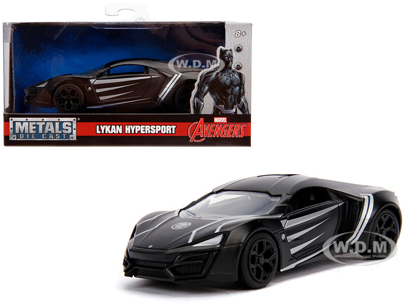 Lykan Hypersport Matt Black "Black Panther" Theme "Avengers" "Marvel" Series 1/32 Diecast Model Car by Jada diecast model