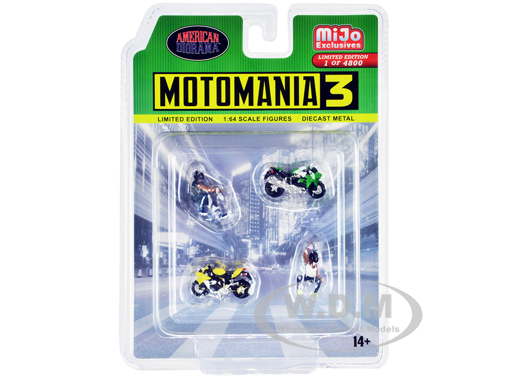 "Motomania 3" 4 piece Diecast Set (2 Figures and 2 Motorcycles) Limited Edition to 4800 pieces Worldwide for 1/64 Scale Models by American Diorama diecast model
