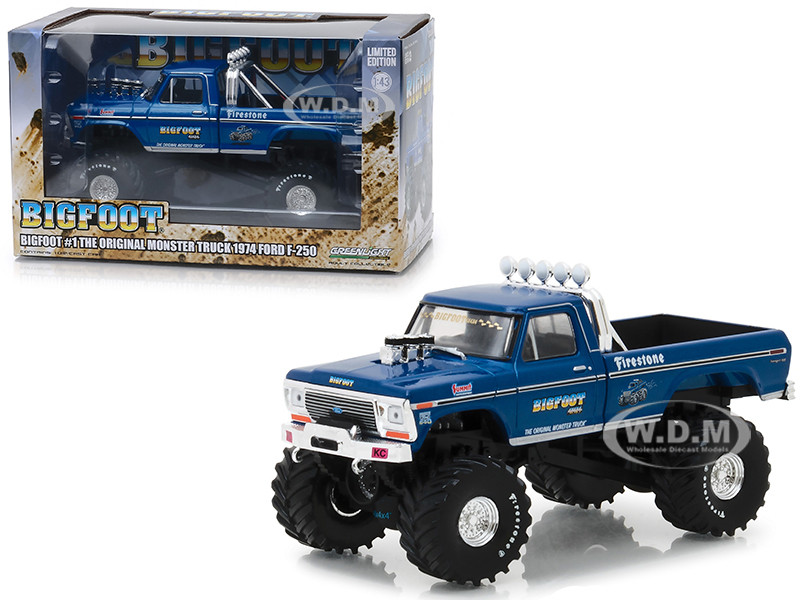 1974 Ford F-250 Ranger XLT Monster Truck Bigfoot #1 "The Original Monster Truck" Blue "Kings of Crunch" 1/43 Diecast Model Car by Greenlight diecast model