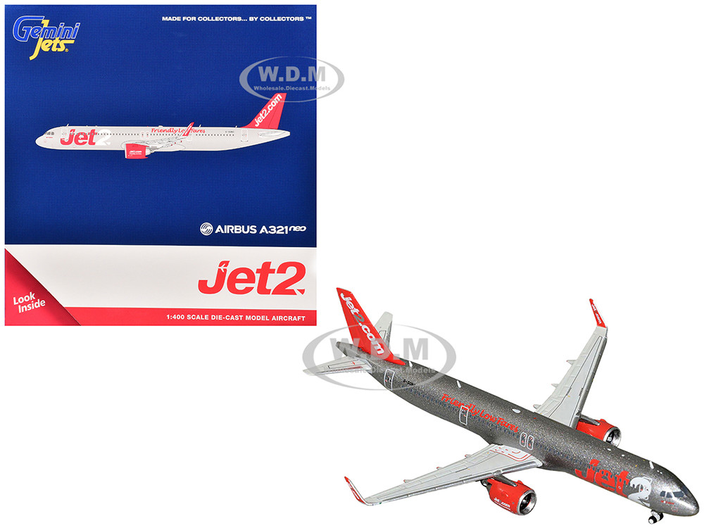 Airbus A321neo Commercial Aircraft "Jet2" (G-SUNO) Gray Metallic with Red Tail 1/400 Diecast Model Airplane by GeminiJets diecast model