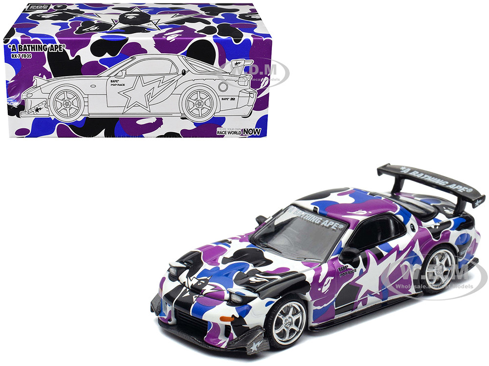 Mazda RX-7 (FD3S) RHD (Right Hand Drive) "BAPE (A Bathing Ape)" Purple Camouflage 1/64 Diecast Model Car by Pop Race diecast model
