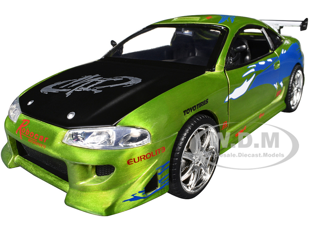 Brian's Mitsubishi Eclipse Green Color Brush Finish with Graphics "The Fast and the Furious" (2001) Movie "Fast & Furious" Series 1/24 Diecast Model Car by Jada diecast model