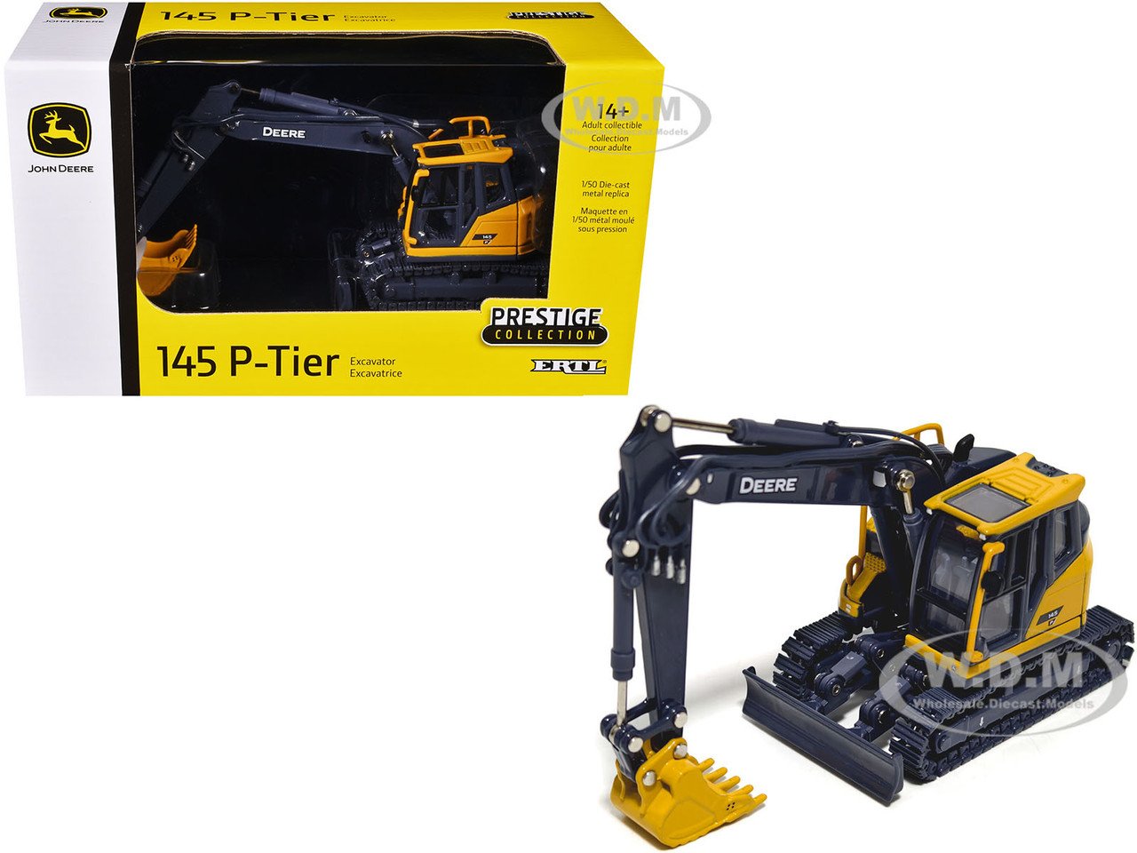 John Deere 145 P-Tier Excavator Yellow and Gray "Prestige Collection" 1/50 Diecast Model by ERTL TOMY diecast model