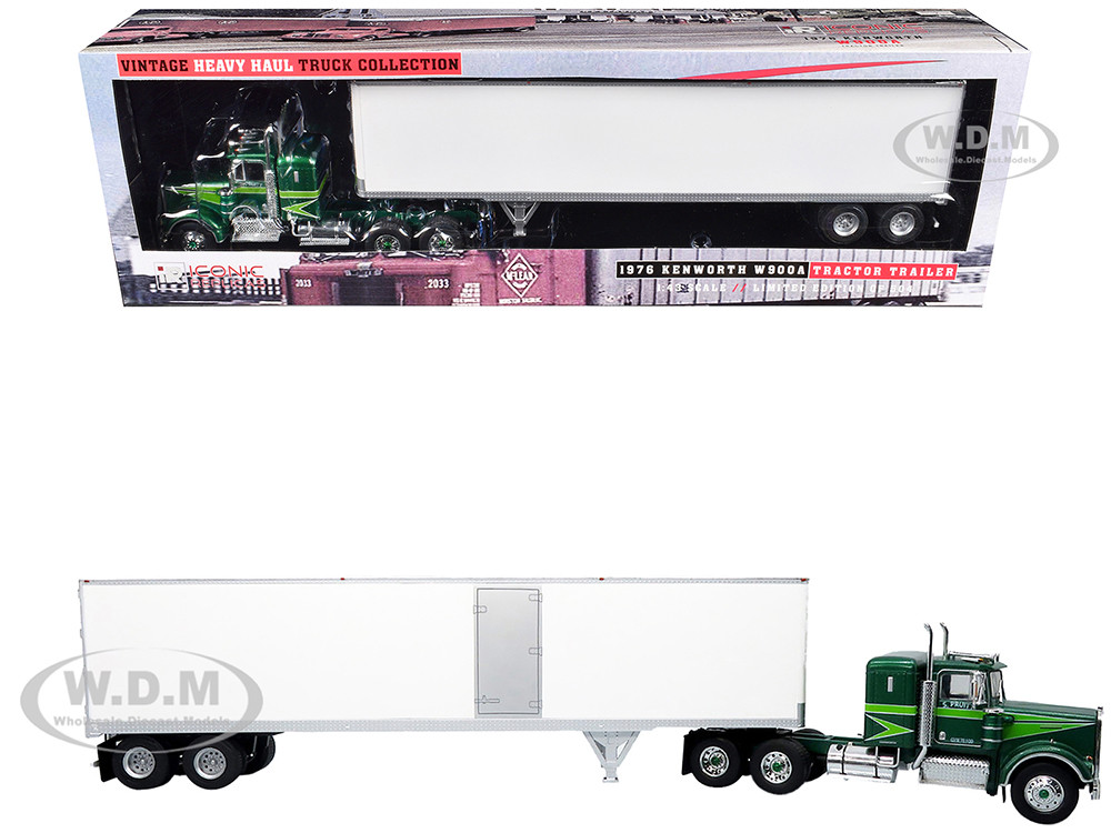 1976 Kenworth W900A Tractor with Dry Goods Trailer Green Metallic with Light Green Graphics "Vintage Heavy Haul Truck Collection" 1/43 Diecast Model by Iconic Replicas diecast model