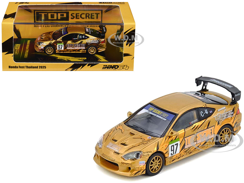 Honda Integra Type R (DC5) RHD (Right Hand Drive) #97 "Top Secret Thailand" Gold Metallic with Graphics "Honda Fest Thailand 2025" 1/64 Diecast Model Car by Inno Models diecast model