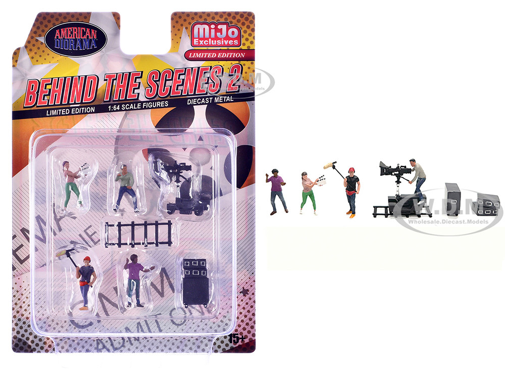 "Behind The Scenes #2" 7 piece (4 People, 3 Accessories) Diecast Figures Set 1/64 Scale Models by American Diorama diecast model