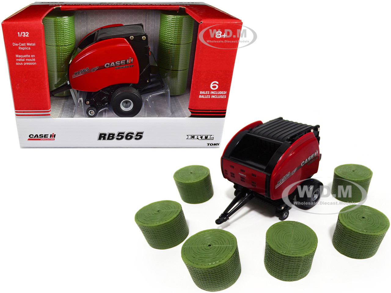 Case IH RB565 Premium Round Baler Red with 6 Bales "Case IH Agriculture" 1/32 Diecast Model by ERTL TOMY diecast model