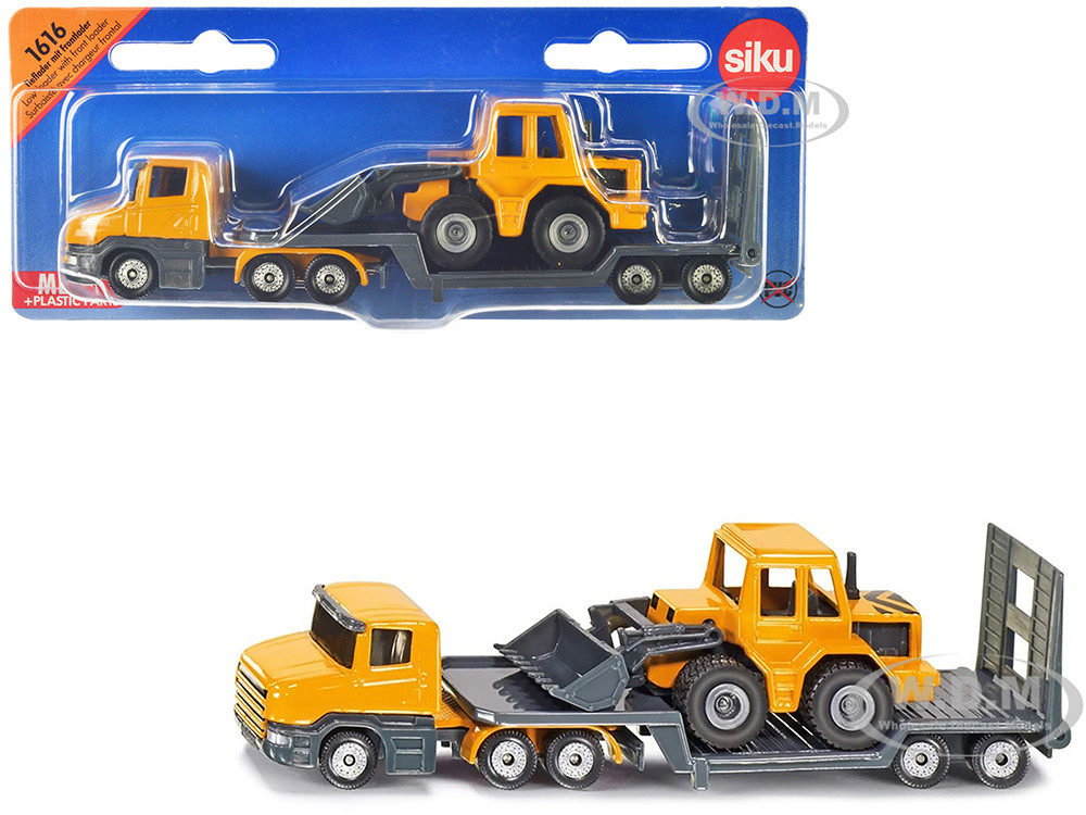Truck with Low Loader Trailer and Front Loader Yellow Diecast Model by Siku diecast model