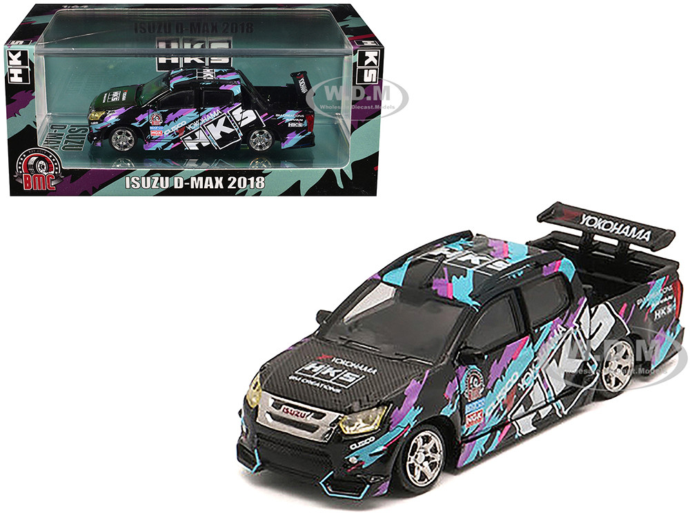 Isuzu D-Max Lowrider Pickup Truck RHD (Right Hand Drive) "HKS" Black with Graphics "Thailand Diecast Expo 2025" 1/64 Diecast Model Car by BM Creations diecast model