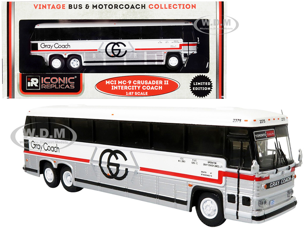 1980 MCI MC-9 Crusader II Intercity Coach Bus "Toronto - Guelph" (Ontario, Canada) "Gray Coach" "Vintage Bus & Motorcoach Collection" 1/87 (HO) Diecast Model by Iconic Replicas diecast model