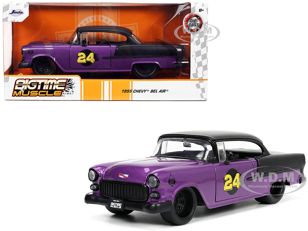 1955 Chevrolet Bel Air #24 Purple Metallic and Matt Black "Bigtime Muscle" Series 1/24 Diecast Model Car by Jada diecast model