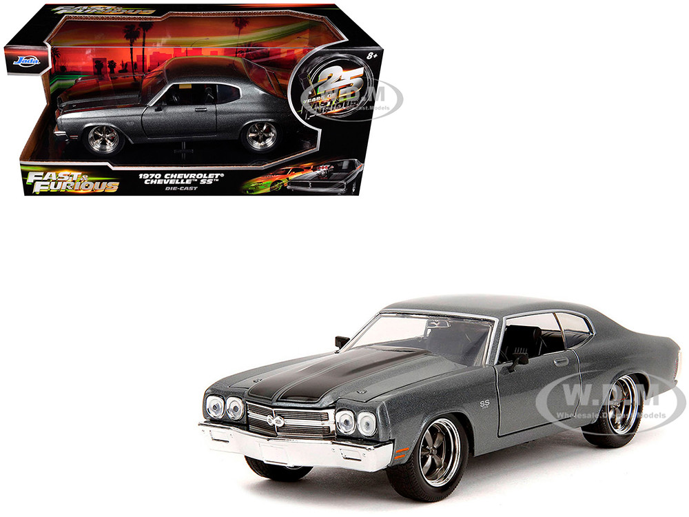 1970 Chevrolet Chevelle SS Gray Metallic with Black Stripes "Fast & Furious" (2009) Movie "Fast & Furious 25th Anniversary" Series 1/24 Diecast Model Car by Jada diecast model