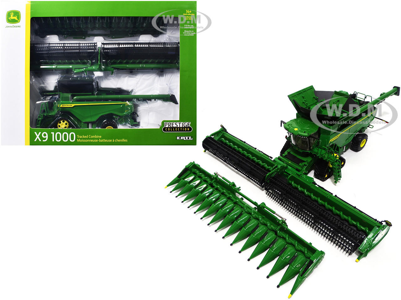 John Deere X9 1000 Tracked Combine with 16-Row Corn Head and Draper Grain Head Green "Prestige Collection" Series 1/32 Diecast Model by ERTL TOMY diecast model