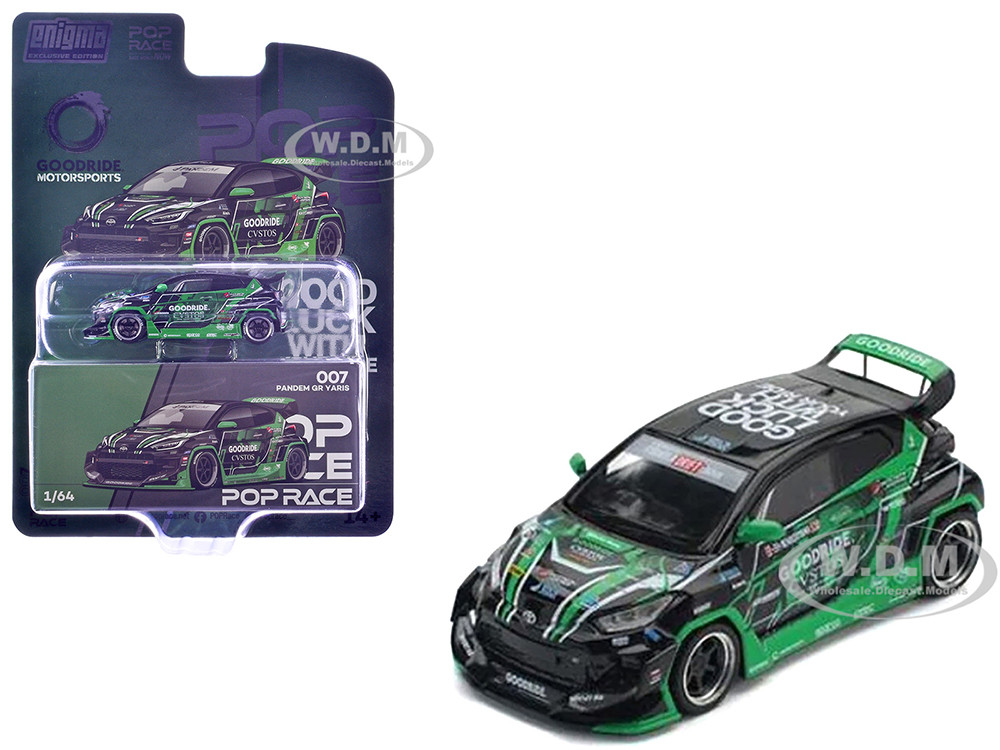 Pandem GR Yaris RHD (Right Hand Drive) "Goodride Motorsports" Green and Black with Graphics "Enigma Exclusive Edition" 1/64 Diecast Model Car by Pop Race diecast model